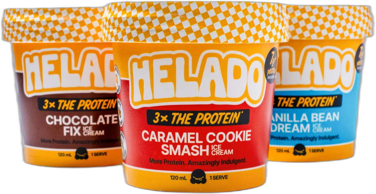 Helado cups: Chocolate Fix, Caramel Cookie Smash, Vanilla Bean Dream